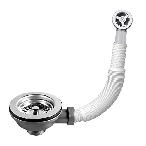 Hinata Kitchen Sink Waste Kit With Overflow Pipes - Wash Basin Overflow Head and Pipe - Rectangle Interface (Round) Black (H-YSQTZ)