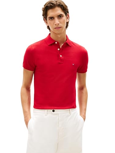 Image of Tommy Hilfiger Men's Short Sleeve Polo Shirts in Slim Fit with Stretch and Organic Pique Cotton