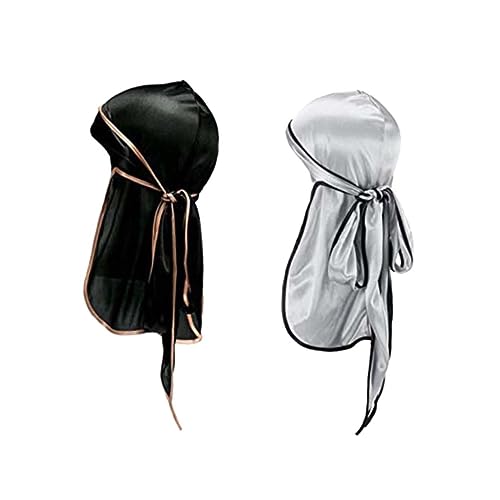 VANZACK 2Piezas Pañuelo Turbante Elástico Mujer Interior y Exterior con Negro Negro con Borde Rosa Dorado