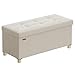 Produktbild SONGMICS Sitzbank mit Stauraum, Hocker faltbar, 38 x 76 x 38,5 cm, Aufbewahrungsbox mit Deckel, Fußhocker 77 L, Samt, bis 300 kg belastbar, Flur Wohnzimmer Schlafzimmer, cappuccinobeige LSF0517W02