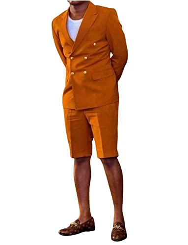 Men's Double Breasted Buttons Daily Leisure Tuxedo 2 Pieces Short Pants for Summer Peak Lapel Suit - Main Image