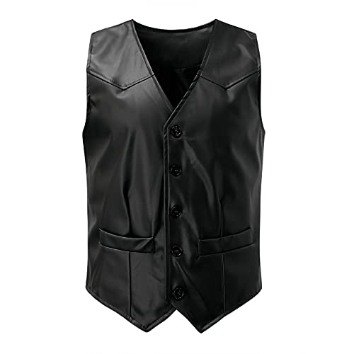 Mens Leather Suit Vests Sleeveless Casual Western Cowboy Suit Jacket Classic Formal Traditional Motorcycle Biker Waistcoats2