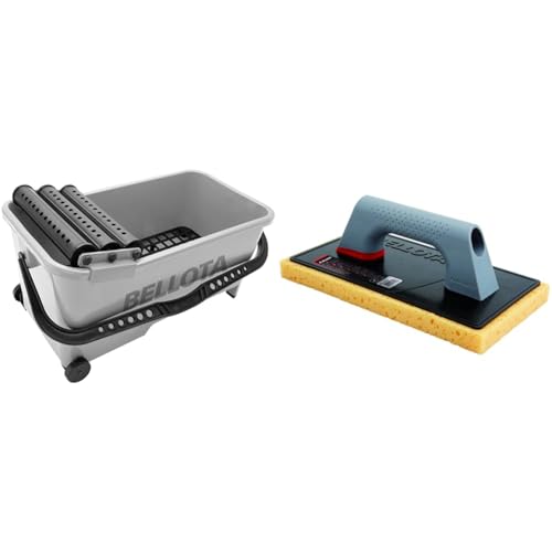 Bellota 58003 - Bac de Nettoyage Professionnel pour travaux de carrelage - Seau avec Roues & 5888 - Taloche de Nettoyage - Taloche avec Eponge pour Carreleurs...