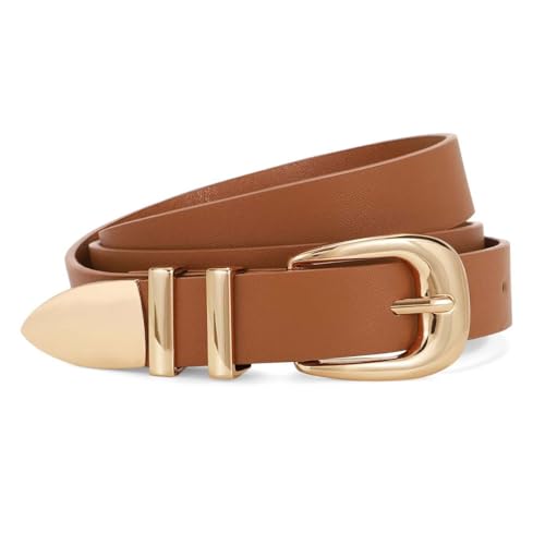 Women Leather Belt Brown Ladies Waist Belt for Jeans Dresses - Stylish PU Leather Belts with Silver Buckle, Gift for Her