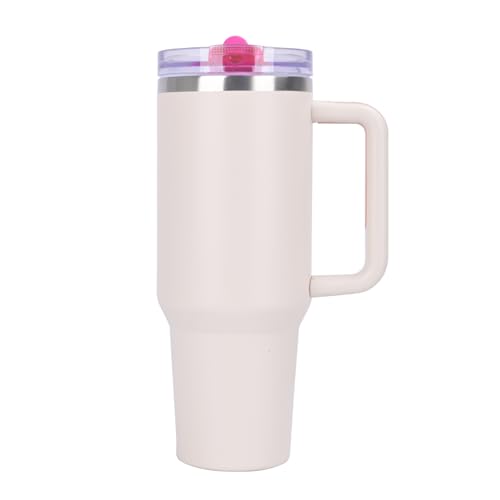 Quencher ProTour 40 oz Tumbler with Handle - 100% Leak-Proof Vacuum Insulated Stainless Steel Water Bottle | 2 Lids (Flip Straw & Leak-Proof Lid) for Hot/Cold Drinks (Rose quartz)