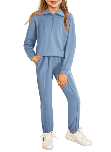 Image of blibean Girls Fall Sweatsuits Half-Zip Collared Sweatshirt & Jogger Pants Set School Tracksuit Size 6-15 Years