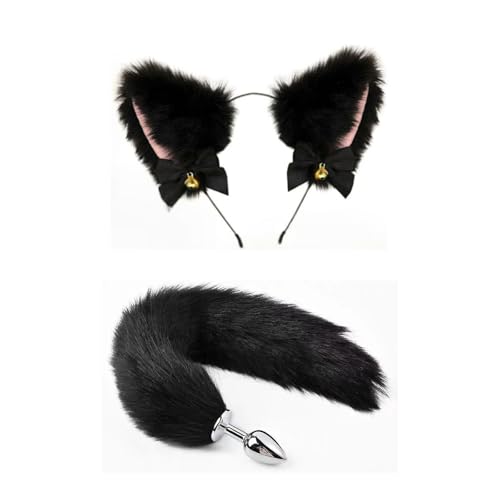 Image of BDSM Kit Toys 12Pcs Sex Bondage Restraints Butt Plug Tail Nipple Clamps Blindfold Handcuffs Collar Paddle Anal Butt Plug Cat Ears Sex Toys for Couple Black