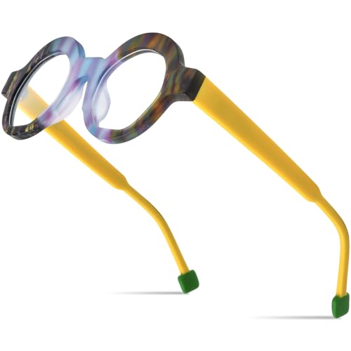 Image of HEPIDEM Multicolor Acetate Glasses Frame Women,Oversize Round Optical Eyeglasses