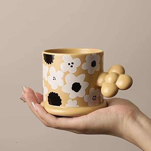 Tazzine da caffè Semplice Maniglia di Fiori Coppia Creativa Coppia casa Carino Bere Tazza Tazza di caffè Tazza di Latte Tazza retrò Tazza addensata Set di Tazze (Color : Beige)