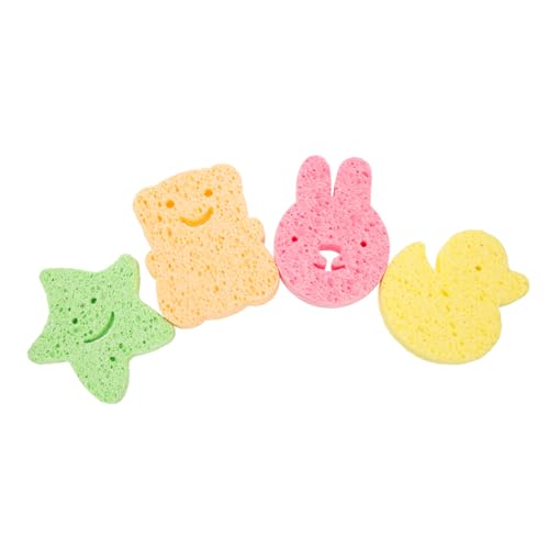 Beatifufu 4個乳幼児用カートゥーンバススポンジ 軽量ソフトボディスクラバー ちゃん入浴用 携帯便利でやさしい洗浄 キッズバスを楽しくする子供用洗体道具