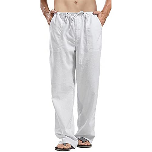 Mens Casual Cotton Pants Loose Fit Drawstring Elastic Waist Yoga Beach Pants