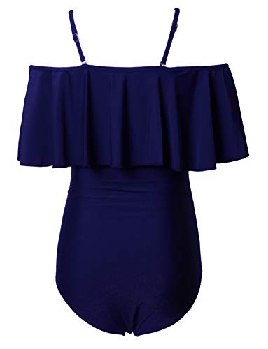 Maternity Swimsuit One Piece Bathing Suit Off Shoulder Flouncing Bikinis Tankini Beachwear Navy Blue M #TOP1