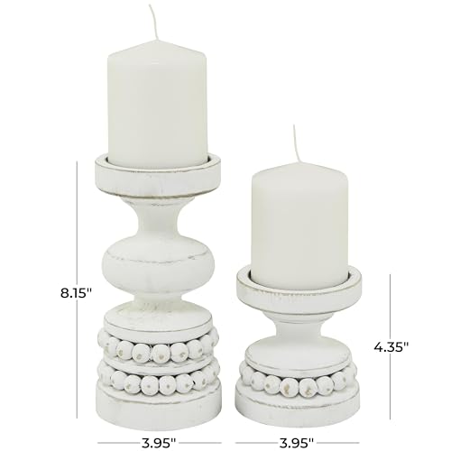 Deco 79 082953 The Novogratz Wood Decorative Candle Holder Beaded Pillar Candle Stand, Set Of 2 Candlestick Holder 8" thumb #5