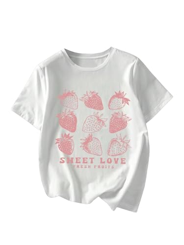 Image of RoseSeek Women's Graphic Letter Tee Crew Neck Drop Shoulder Trendy Summer T Shirt Short Sleeve Vintage Car Print Top