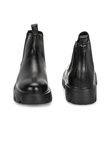 Image of HiREL'S Premium PU Chelsea Boots for Men, Black, Chunky Lug Sole, Arch Support, Slip-Resistance, Height Increasing