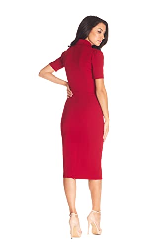 Image of Dress The Population Women's Gloria Collared Zip Neck Short Sleeve Bodycon Midi Dress