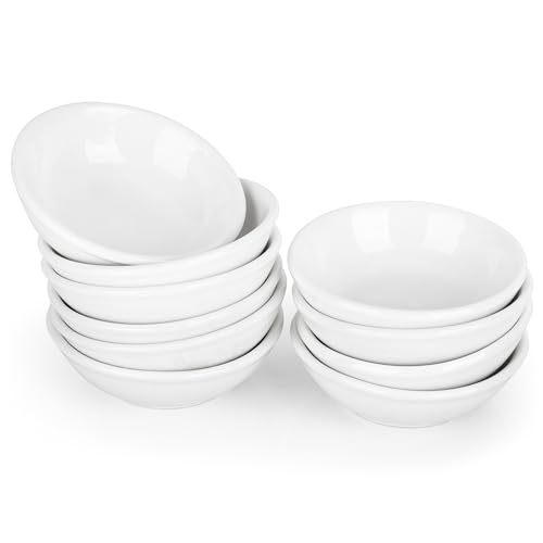 Axincardarm 10 Pcs Round Ceramic Dip Bowls White Porcelain Soy Sauce Dish, Small Pottery Dipping Bowls for Soy BBQ Sauce Ketchup or Seasoning