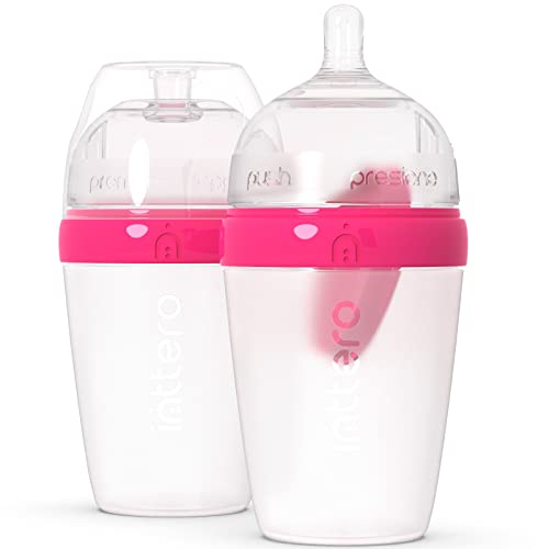 Image of Inttero Preload/Formula Mixing Baby Bottle with Anti-Colic & Air-Free System - 9oz - 2 Pack (Modern Pink, Medium Flow)