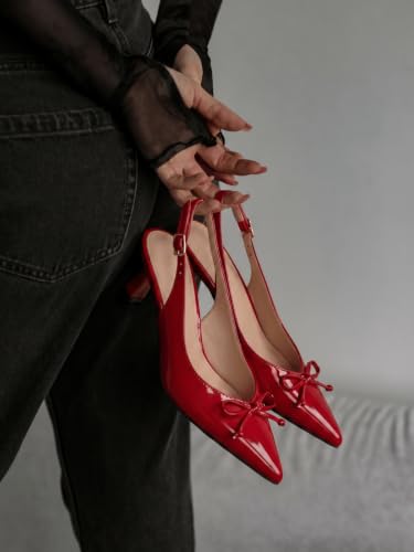 Image of Coutgo Womens Slingback Kitten Low Heels Dress Shoes Closed Pointed Toe Bow Tie Slip on Office Work Pumps