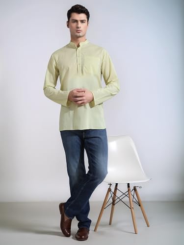 SKAVIJ Men’s Cotton Kurta Shirt – Long Sleeve Henley Tunic with Mandarin Collar Chest Pocket – Casual Ethnic Wear Top3