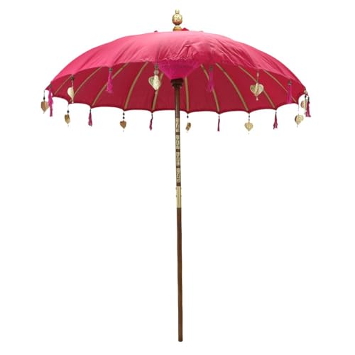 Oriental Galerie Bali Sonnenschirm Balinesischer Schirm Garten Baumwolle Sonnenschutz Handarbeit Retro Vintage Dekoschirm 2-teilig ca.180 cm, Farbe:Pink