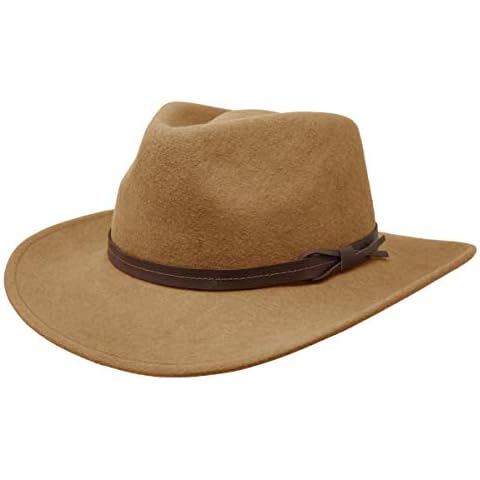 Borges & Scott Hardy - Lightweight Wide Brim Fedora - Leather Band - 100% Wool Felt - Crushable for Travel - Water Resistant - Caramel 62cm Cover