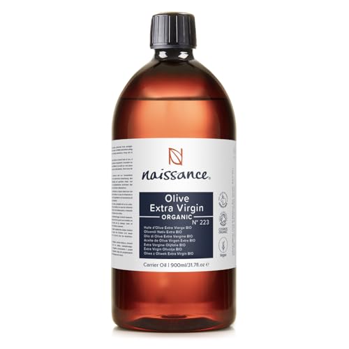 Naissance Huile Végétale D'Olive Vierge Extra Certifiée BIO (No. 223) - 900ml - Pure, Naturelle, Vegan - Pour Le Soin De La Peau, Cheveux, Massage