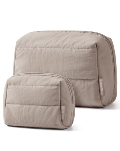 Image of BAGSMART Puffy Padded Travel Makeup Bag Duo Large & Small for Women, Camel