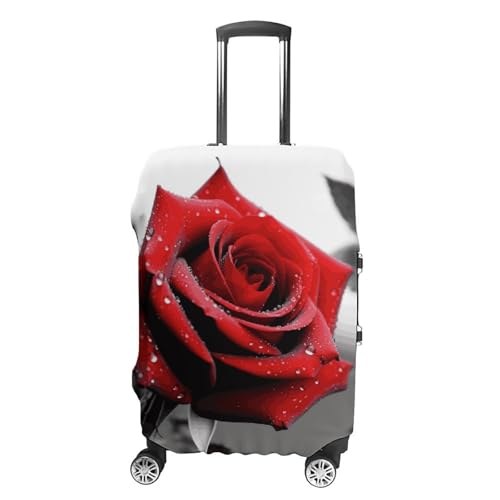 Black And White Red Rose Printed Luggage Cover Protector, Fits 18-32 Inch Luggage