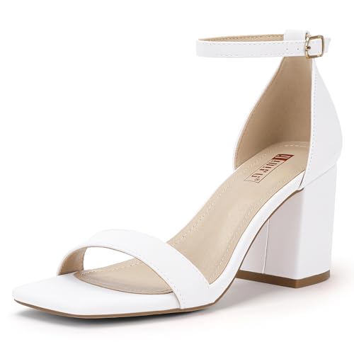 IDIFU White Heels High Chunky Block Square Open Toe Ankle
