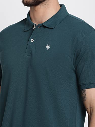 Image of Cantabil Men's Cotton Blend Solid Polo Neck T-Shirt (Regular Fit)