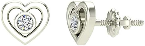 Love Heart Earrings for Girls-Women Real Diamond Studs Gift Box Authenticity Cards 10K Solid White Gold 0.1 ct Glitz Design
