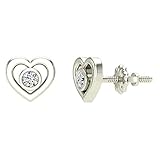 Love Heart Earrings for Girls-Women Real Diamond Studs Gift Box Authenticity Cards 10K Solid White G