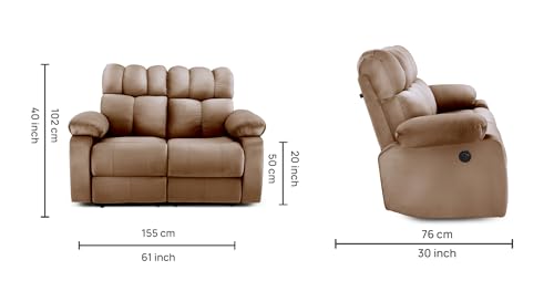 Image of Little NAP Helios Soft Suede Fabric Two Motorized Standard Recliner | Padded 2 Seater Aaram Sofa | Relaxing Chair for Home Office Living Bed Room | Brown