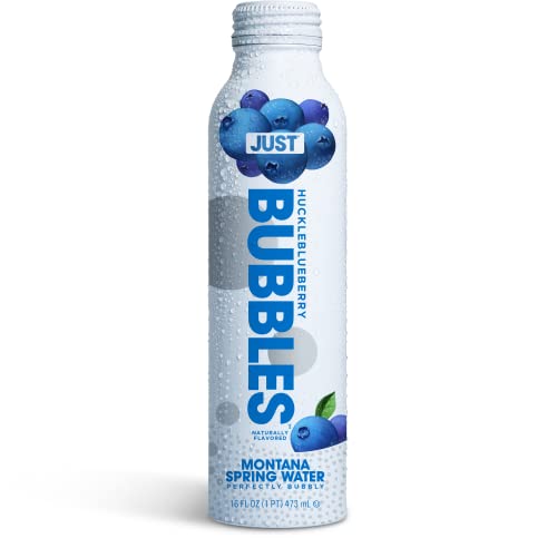 Image of JUST Bubbles Huckleblueberry - Pure Premium Sparkling Spring Water in a Fully Recyclable Reusable Eco-Friendly Bottle - 100% Mountain-Sourced Carbonated Water with Naturally Occurring Minerals, 16 Fl Oz (Pack of 12)