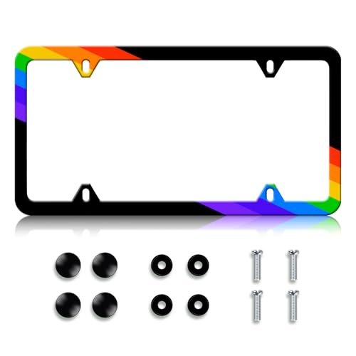 HCSS Gay Rainbow License Plate Frame Pride LGBT Stainless Steel License Plate Holder Car Accessory Rust-Proof Waterproof Car Decorative Tag Frames for Standard US 12x6 Inch