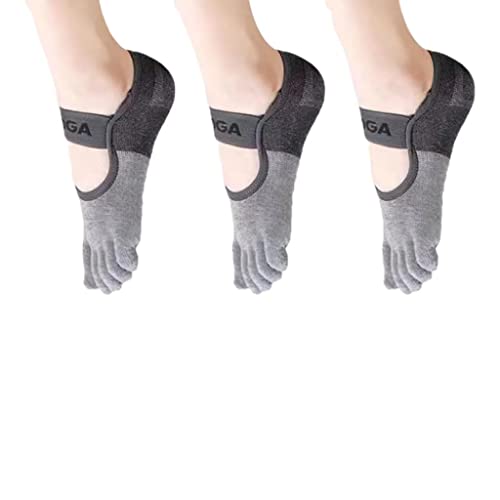 ALTALIVA 3Pcs Spandex Professional Non-slip Five Fingers Pilates Indoor Sports Yoga Socks for Women and Girls (3Pcs-Grey)
