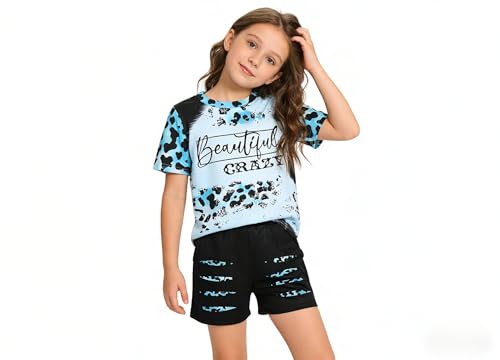 Image of Axumity Kid Toddler Girl Clothes Summer Ruffle Sleeve Figure Graphic Shirt + Shorts Summer Outfits Set