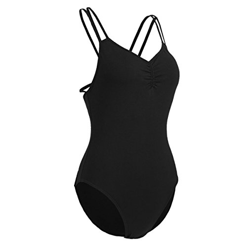 iixpin Body Maillot de Danza Ballet para Mujer Espalda Cruzada Clásico Elástico de Algodón Sin Mangas con Double Correras Negro A Medium
