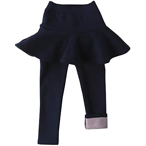 Shengwan Girls Fleece Lined Leggings with Skirt Solid Color Thick Warm Winter Trousers Navy 115-125 Cover