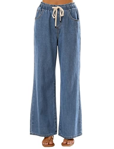Yeokou Women Wide Leg Jeans Casual Loose Fit High Elastic Waist Denim Pants with Pockets