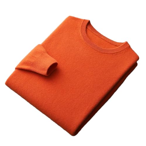 Men's Wool Cashmere Sweater Round Neck Knitted Warm Pullover Top(Orange,XX-Large)