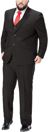 GATMSTZ Men's Formal Big Tall 3 Pieces Suit 2 Buttons Wedding Jacket Vest Pants Black 60 Tall