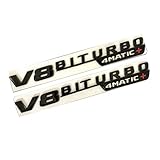 AXHLX Car Badge V8 BITURBO 4MATIC+ Logo Glossy Black ABS Letter 3D Emblem Decal Adhesive Nameplate 2Pcs compatible with Mercedes Benz Amg Trunk Left-Right Side Fender Decoration Modified