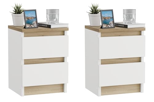 ComfortCove Mesitas de Noche Pack 2, Mesillas de Noche con 2 cajones, Mesitas de Noche Dormitorio Blanco/Roble