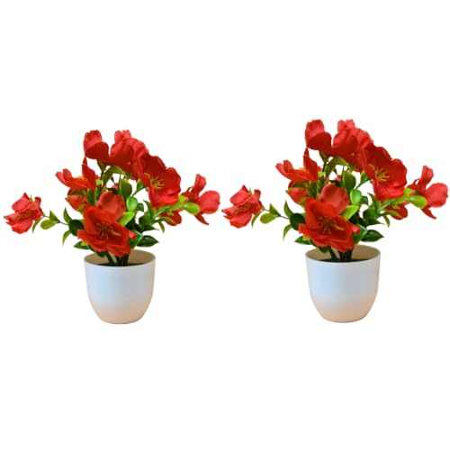 Image of fancymart Artificial Real Touch Flower Plant with Pot (Pack of 2), 16 cm Height, Decorative Faux Floral Plant for Home, Office, Living Room, Bedroom, Table & Shelf Decor