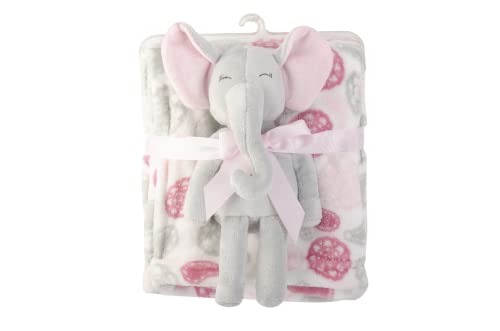 Image of Hudson Baby Unisex Baby Plush Blanket with Toy, Paisley Elephant, One Size (Pack of 2)