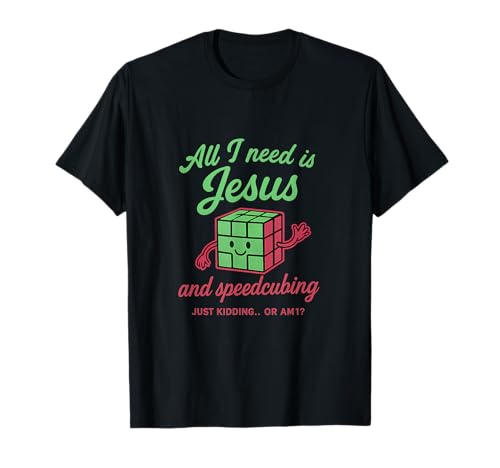Jesus Speedcubing Retro Script Neon Cube novedad Camiseta