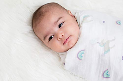 Lulujo Baby 100% Cotton Muslin Swaddle Blanket, 47 X 47-Inches, Rainbows And Unicorns #TOP4