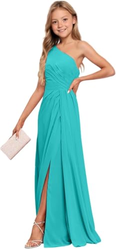 FEESHOW One Shoulder Flower Girls Dress - Long Chiffon Gown For Junior Bridesmaid, Wedding, Party - View #7